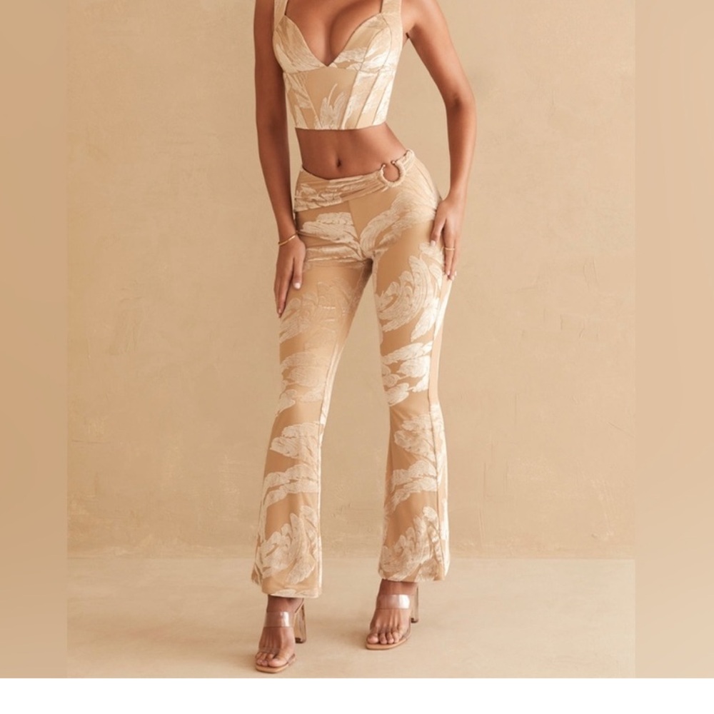 Oh Polly Beige Floral Boot Cut Pants